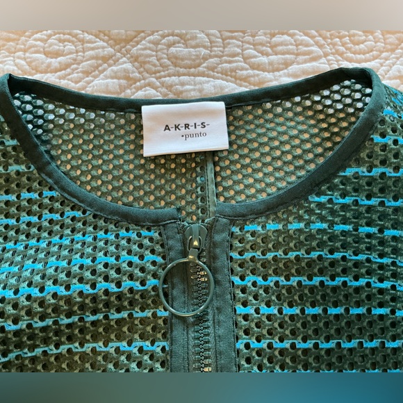 AKRIS PUNTO Striped Mesh Bell Sleeve Green and Blue Jacket women’s size 14 - Picture 15 of 15